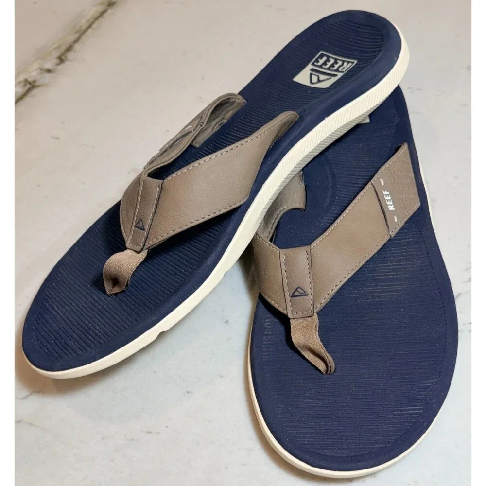 Reef Santa Ana Water Friendly Flip Flops Sandals Navy Khaki Men's Size 14